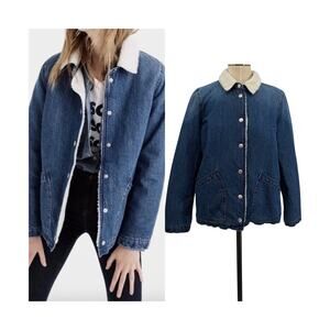 J Crew‎ Sherpa Lined Denim Jacket H1912 Blue Jean Coat Warm Womens Medium